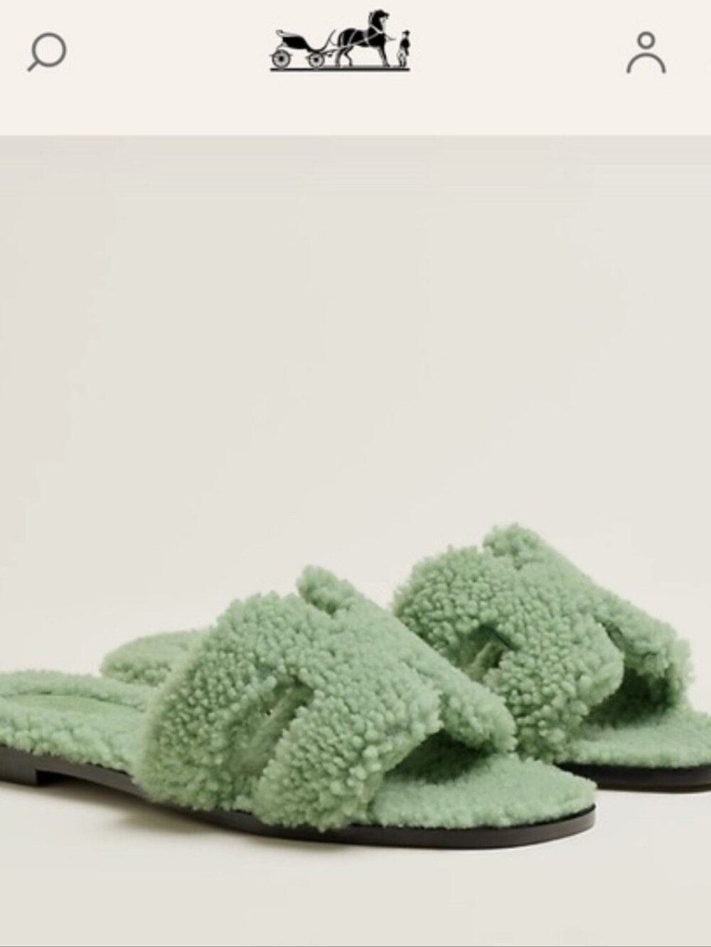 Hermes Oran Sandals Sheepskin Wool Color Vert D’eau Size 37 Brand New!